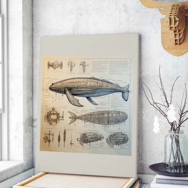 Drawings Whale 02 Da Vinci Style Vintage Framed Canvas Prints Wall Art Hanging Home Decor